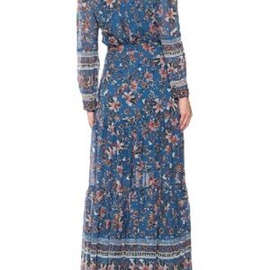 Veronica Beard Sama, Silk Cerulean Floral Long-Sleeve Maxi Dress